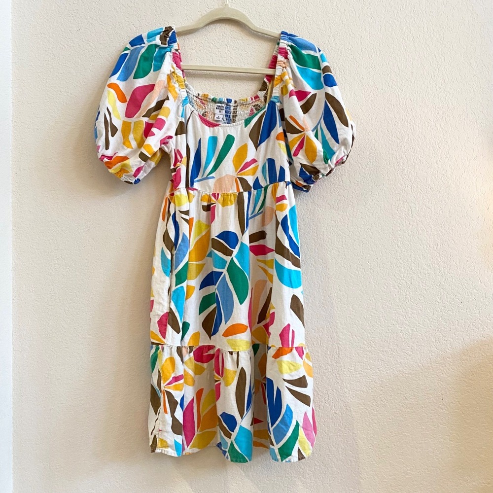 Tabitha Brown for Target Smocked Puff Sleeve Midi Dress Abstract Print Size S - Picture 3 of 11